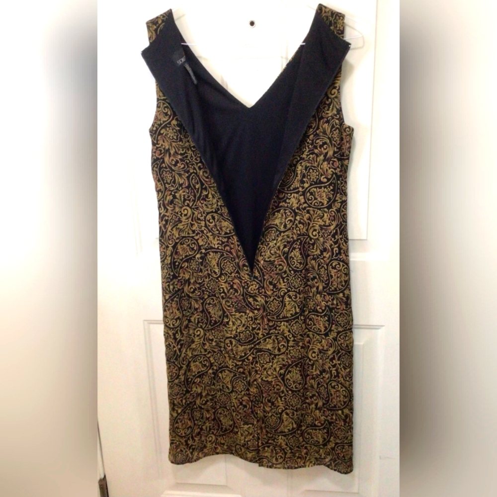 Scarlett Dress Lined Sleeveless with Front Tie Overlay Size 10 Paisley Tan/Black - Picture 2 of 5